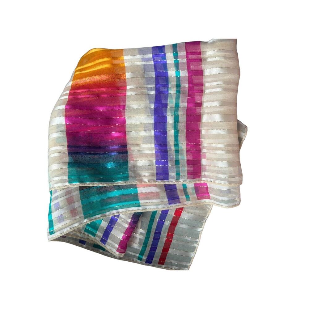 Bill Blass Baar & Beards Silk Scarf 63" Designer Striped Jewel Tones Neck Scarf